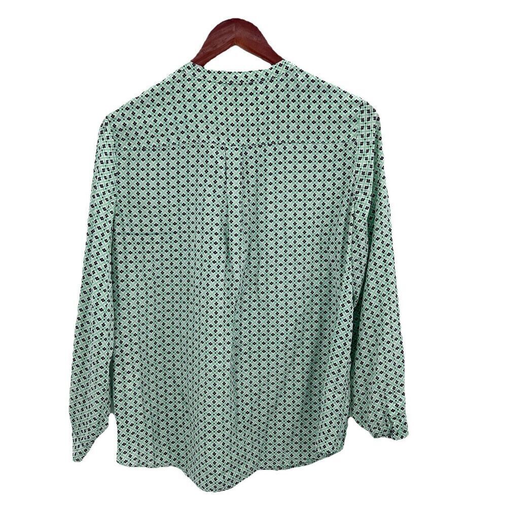 Joie Green Geometric Print Silk Long Sleeve Popover Top Blouse - Picture 3 of 5
